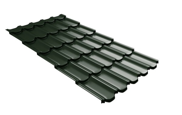 Металлочерепица квинта плюс с 3D резом 0,5 GreenСoat Pural Matt RR 11 темно-зеленый (RAL 6020 хромовая зелень) купить в Владивостоке