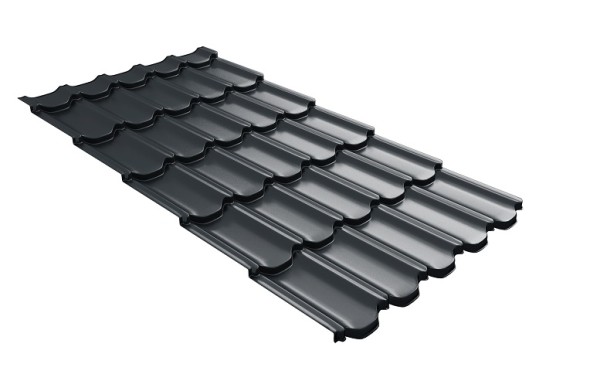Металлочерепица квинта плюс с 3D резом 0,5 Satin RAL 7016 антрацитово-серый купить в Владивостоке